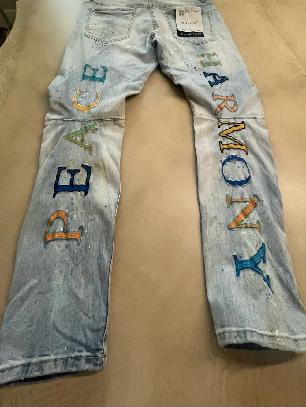 Smoke Rise “Peace & Harmony” Embroidered Distressed Jeans 38x32
